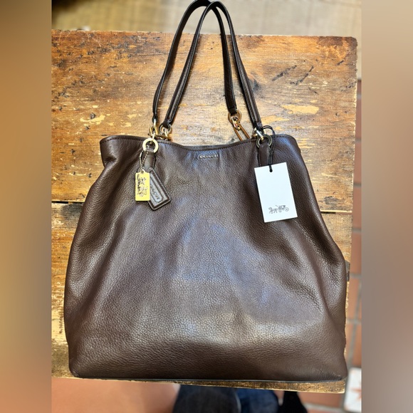 Coach Madison Leather Tote Chocolate Taupe Brown Purple Lining - Picture 4 of 9